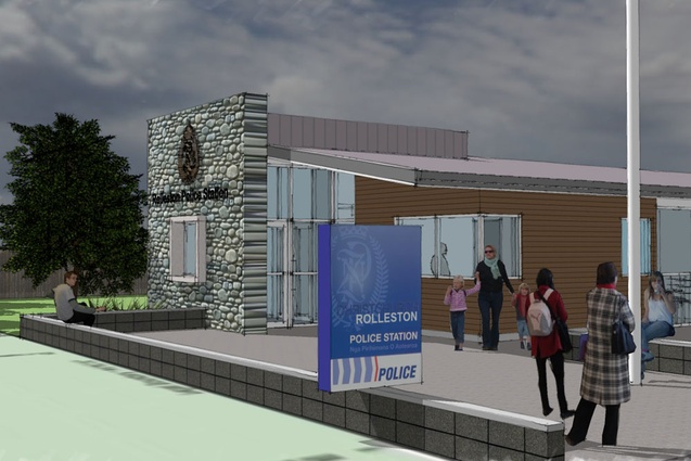 Completion date – September 2012. Rolleston Police Station by Opus Architecture, Rolleston. This project features polished concrete block work, weatherboard and river stone veneer. Designed to very high seismic design codes, the facility can remain operational in the event of an earthquake.