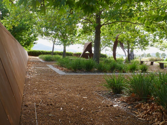 Overtime, the landscape rooms are to be populated with carefully selected sculptures that respond to the Humanities and Science theme, such as these installed by Questacon in 2011, which seamlessly integrate with surrounding materials.