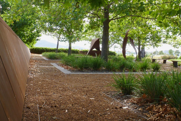 Overtime, the landscape rooms are to be populated with carefully selected sculptures that respond to the Humanities and Science theme, such as these installed by Questacon in 2011, which seamlessly integrate with surrounding materials.