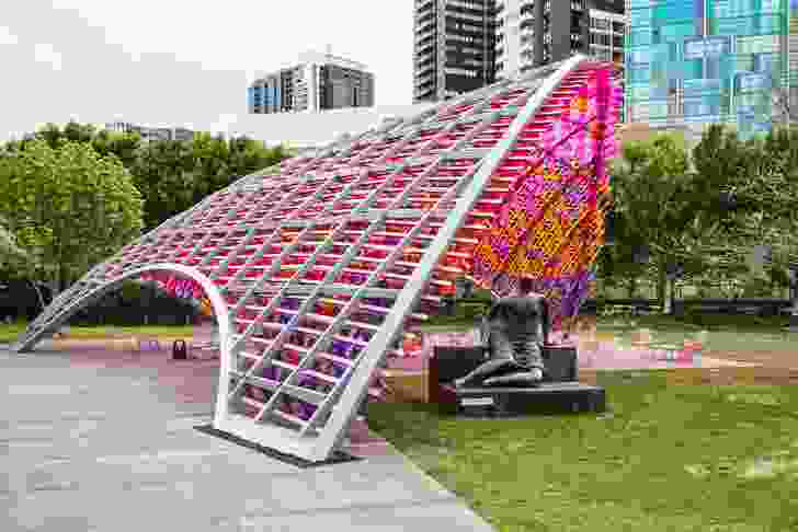 The 2015 Summer Architecture Commission by John Wardle Architects at NGV International is made from a doubly curved steel grid shell.