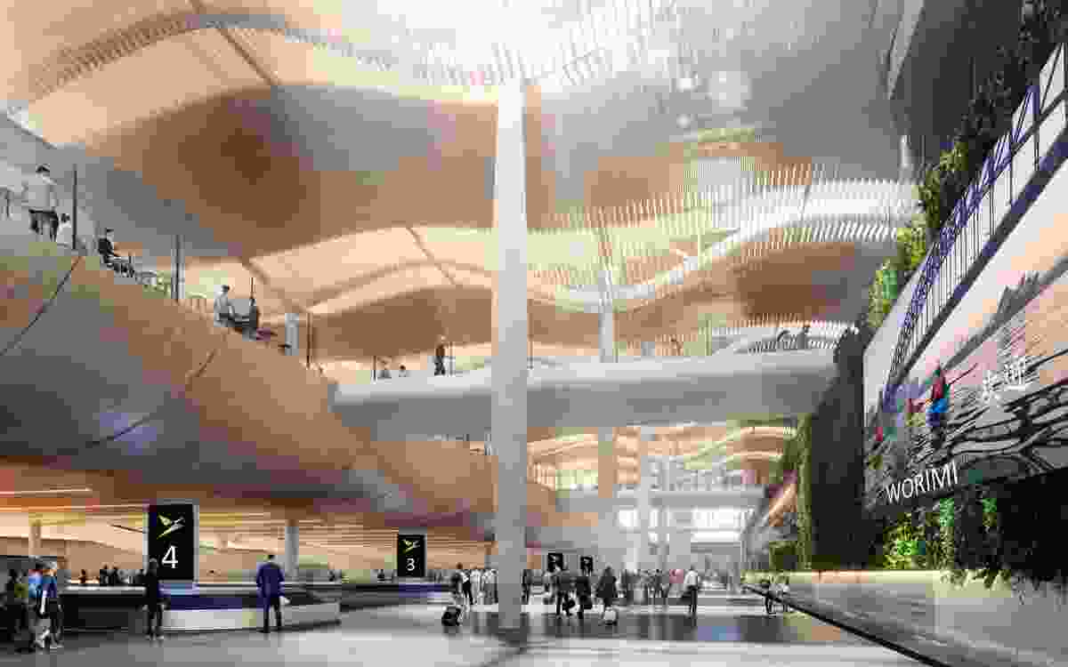 Concept design of the Western Sydney Airport passenger terminal by Zaha Hadid Architects and Cox Architecture.
