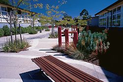 Some of the work at Strathmore Secondary College by Simon and Freda Thornton Architects. The path to
the main entry of
the college, showing
landscaping by
Taylor Cullity
Lethlean.