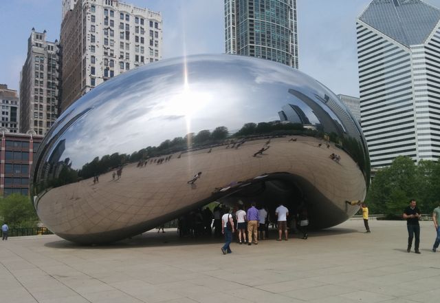 Anish Kapoor’s Cloud Gate sculpture — the centrepiece of AT&T; Plaza at Millennium Park in Chicago.