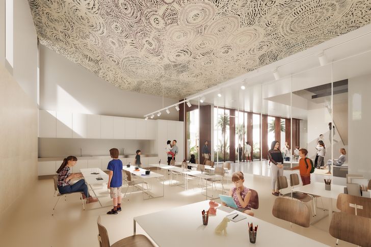 A learning centre with a children’s art studio, workshop space and theatrette is designed to encourage hands-on making sessions for children to participate in art.