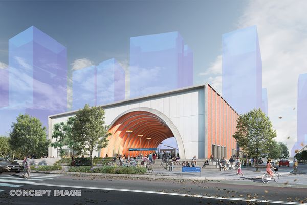 The design for North Melbourne station by Hassell, Weston Williamson and Rogers Stirk Harbour and Partners.