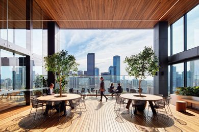 At the Melbourne workplace of law firm Maddocks, a triple-height void is dedicated to staff, encouraging work and meetings away from desks in a more relaxed environment. Photography: Peter Clarke.