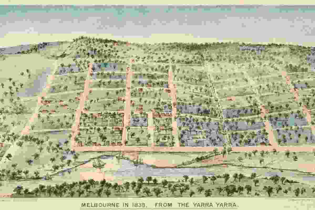 Melbourne in 1838, shaped by surveyor Robert Hoddle's grid design.