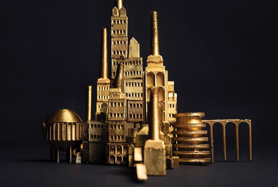 Aureate features small-scale models that make up seven shimmering cityscapes.