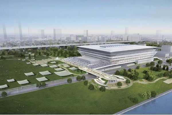 Preliminary design for the Tokyo Olympic Aquatics Centre by Yamashita Sekkei.