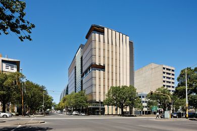 The Doherty Institute occupies a prominent corner on Royal Parade in Melbourne, and is co-located with Royal Melbourne Hospital and University of Melbourne’s medial building.