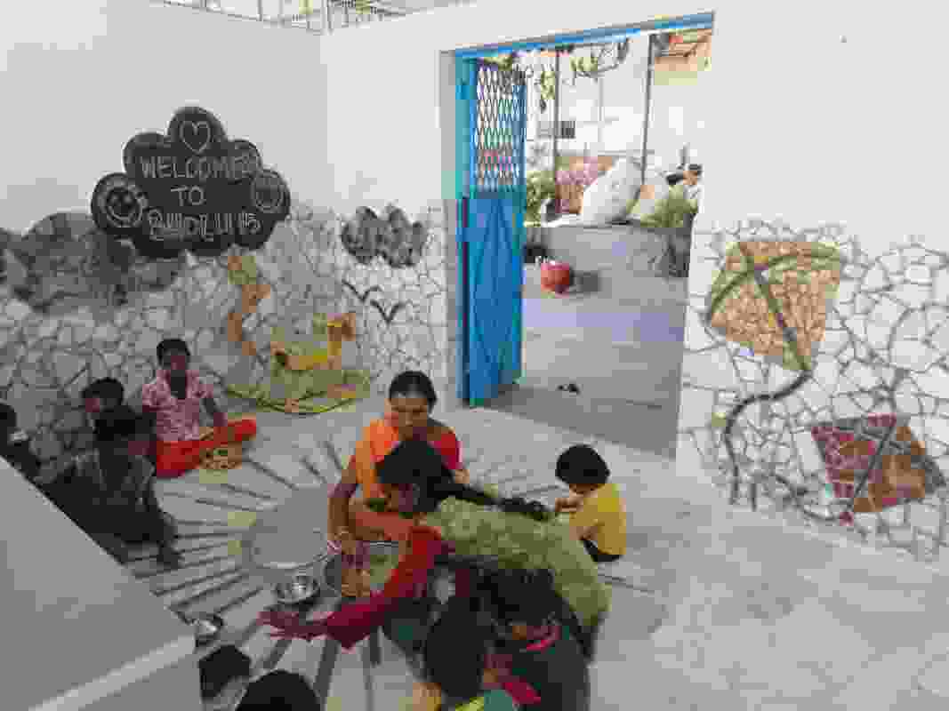 Bholu 15 Preschool, by Kali Marnane and Niini Soisalo de Mendonça, in Ahmedabad’s Ramapir No Tekro slum, India (2016).