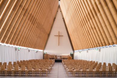 Shigeru Ban’s Cardboard Cathedral (2013) for post-quake Christchurch.