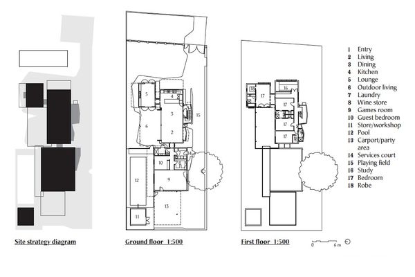 The site plan, ground floor plan and first floor plan for Dalkeith House.
