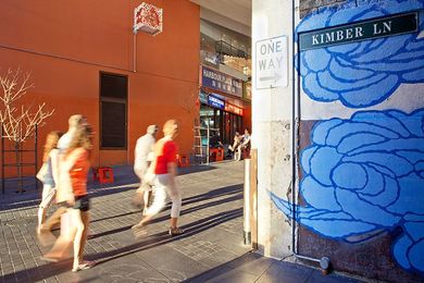 Jason Wing’s Between Two Worlds mural links Little Hay Street and Kimber Lane in Chinatown, Sydney.