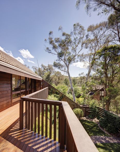 Angular walls and a bushland setting help to balance privacy and social connection at Wybalena Grove.