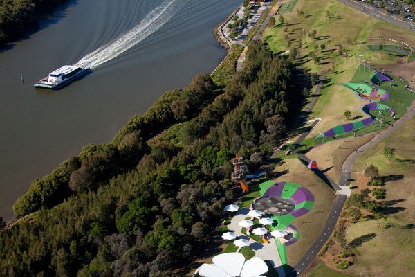 An aerial shot showing stage 1 and 2 of Blaxland Riverside Park.