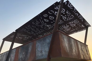 Walga walga (blue-nose salmon) artwork by Martha Lee and Broome Girls Academy at the Roebuck Bay Lookout in Broome.