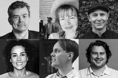Jury for the inaugural ArchitectureAU Award for Social Impact. Clockwise from top left: Ben Gauntlett, Esther Charlesworth, Jeremy McLeod, Troy Casey, Rory Hyde (jury convenor) and Katelin Butler.