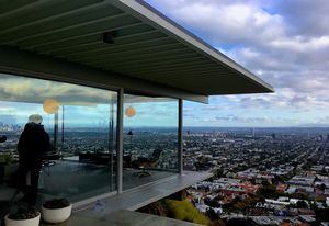 Stahl House or Case Study House #22 by Pierre Koenig cantilevers dramatically over a clifftop in the Hollywood Hills.