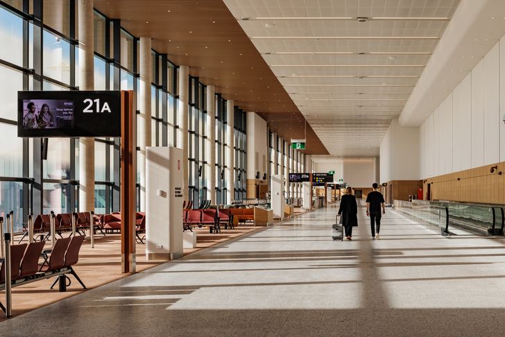 Moving walkways have been introduced to create ease of movement throughout the terminal, which accommodates both domestic and international departure gates under one roof.