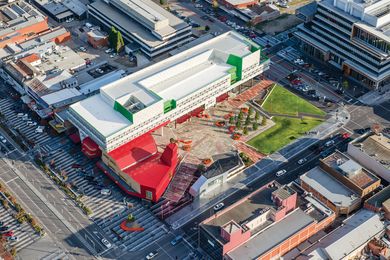 Splashes of intense colour enliven the space as seen from the air.