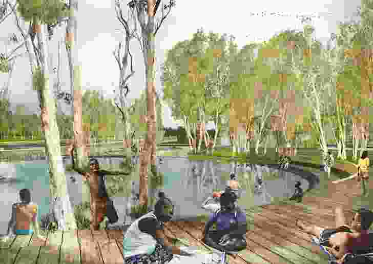 A swimming hole in the masterplan for Jabiru by NAAU and Enlocus.
