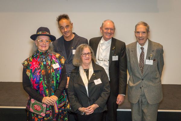 The inductees welcomed to the Hall of Fame at a gala event in Melbourne. From left: Linda Jackson, Chris Connell, Joy Hirst, John Gollings, and Gary Cleveland.