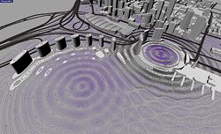 The circles and the interference pattern “weld the city and the water”.