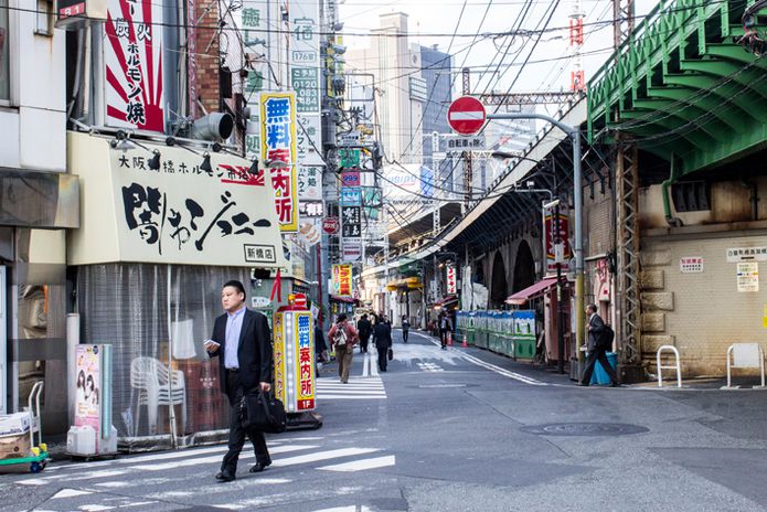 Signs + mobiles in Ginza.