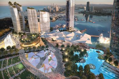 The proposed public realm of the Gold Coast Integrated Resort designed by Blight Rayner.