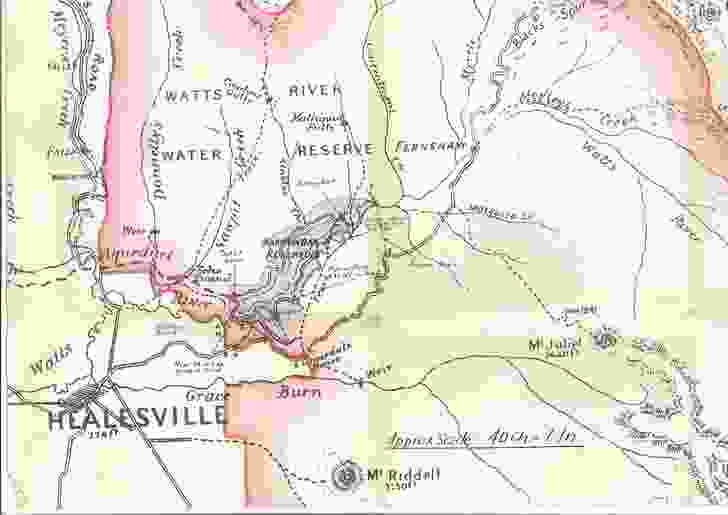Historic map of Maroondah Reservoir. 