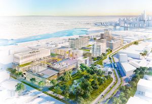 Preliminary concept render for the University of Melbourne's Fishermans Bend campus.