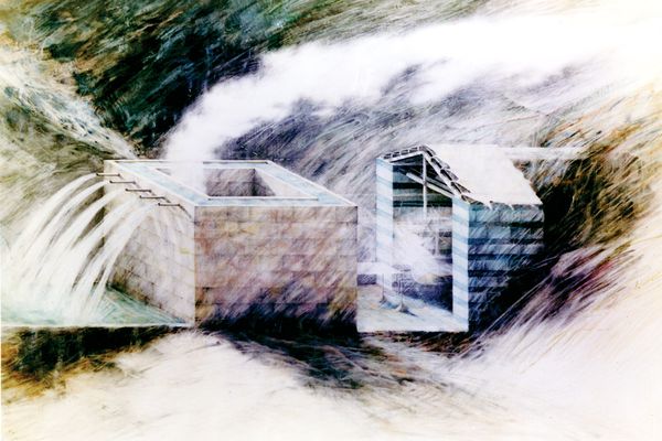 Water House, 1976. Image shows stream becoming a canal.