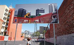 Simon Pendal Architect’s billboard, Wellington Street, a comment on the changing city.