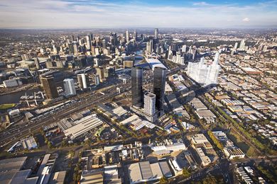 An aerial view of the $400m Rothelowman project in the Sandridge precinct at Fishermans Bend.