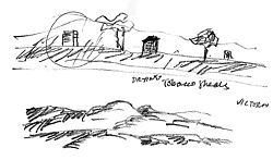 Sketches of the region – tall tobacco sheds are a reminder of earlier crops.