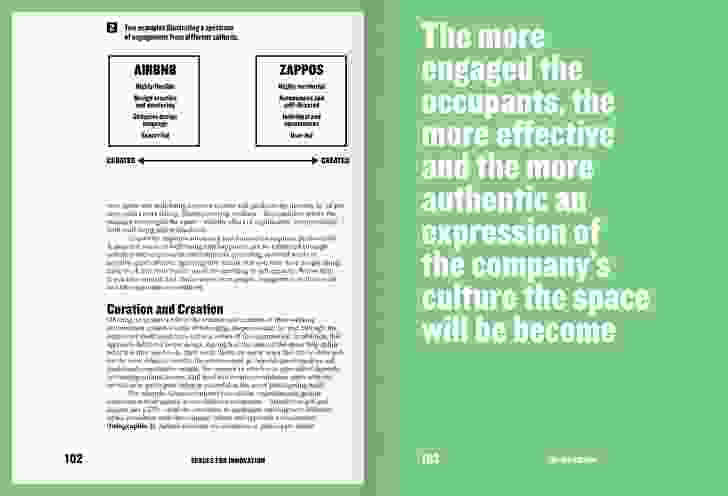 Spread from Spaces for Innovation, showing Infographic 2: Two examples illustrating a spectrum of engagement from different cultures.