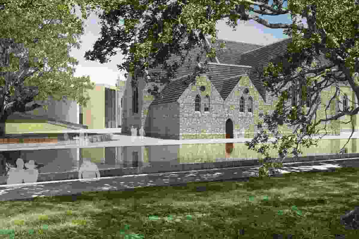 Kerry Hill Architects scheme: View west across the reflection pond.