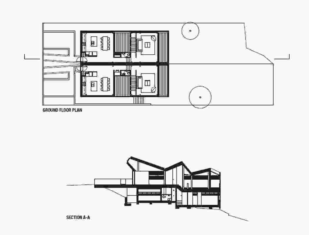 Section and plan for Bell Romero Houses by Chenchow Little Architects.