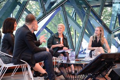 The liveliest panel discussion of the conference Participation and Spectacle. From left: Ana Abram, Maj Plemenitas, Cees van der Veeken, Tanya Court and Natalie Jeremijenko.