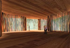 Drawing of Narbethong Community Hall which is being rebuilt after it was destroyed by fires.