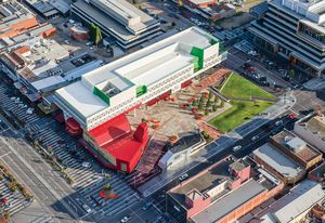 Splashes of intense colour enliven the space as seen from the air.