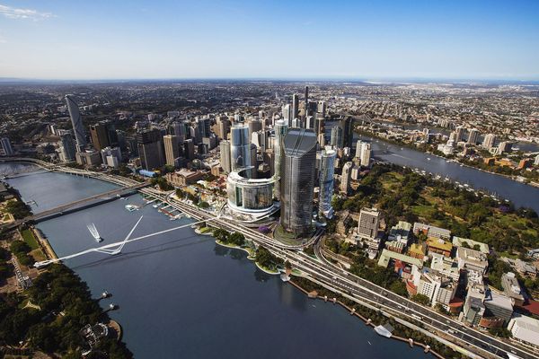 The proposed Queens Wharf Brisbane casino resort redevelopment designed by Cottee Parker Architects will sit on over nine hectares of riverfront land.