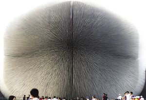 The UK pavilion, designed by Heatherwick Studio, consisted of 60,000 crystalline spines.