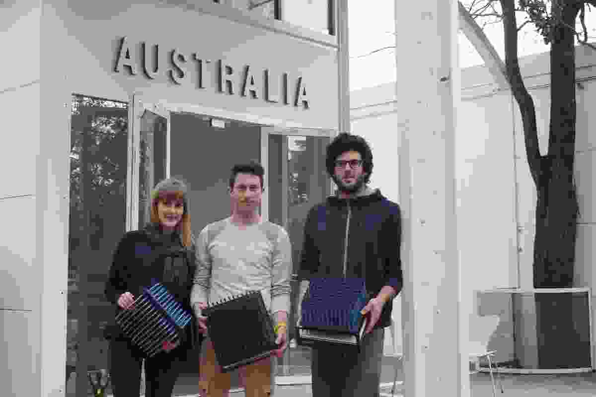 Phoebe Baker-Gabb, Brock Hogan and Ben Kazacos at Australia’s Venice pavilion.