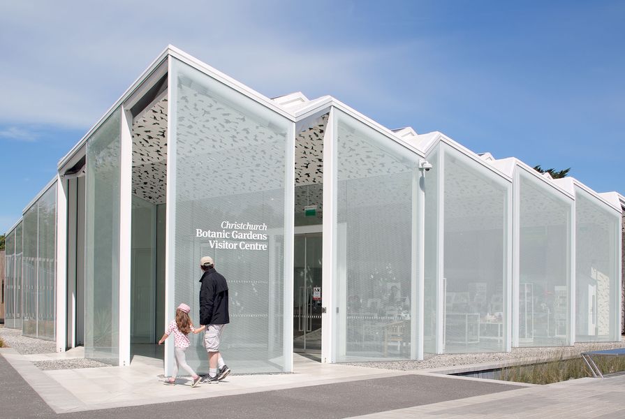 Inside the new Christchurch Botanic Gardens Visitor Centre, the spaces are white, light and ethereal.