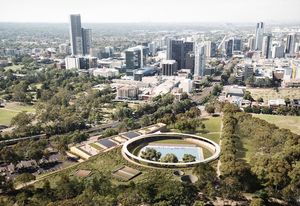 The winning design for Parramatta Aquatic Centre by Grimshaw, Andrew Burges Architects and McGregor Coxall.