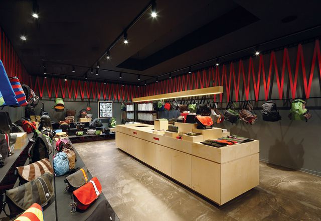The Melbourne store gets its distinctive look through the use of a red webbing material.