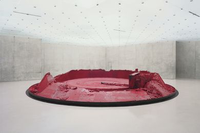 My Red Homeland (2003) installation view, Kunsthaus Bregenz, wax and oil-based paint, steel arm, motor.