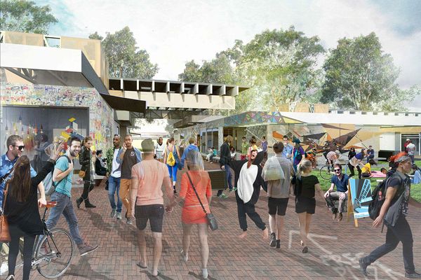 A pop-up village at the Australian National University designed by Oculus, Craig Tan Architects and Therefore Studio.